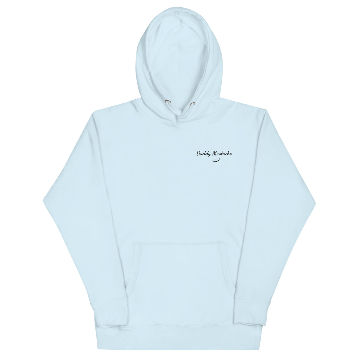 Light blue hoodie with text on a white background