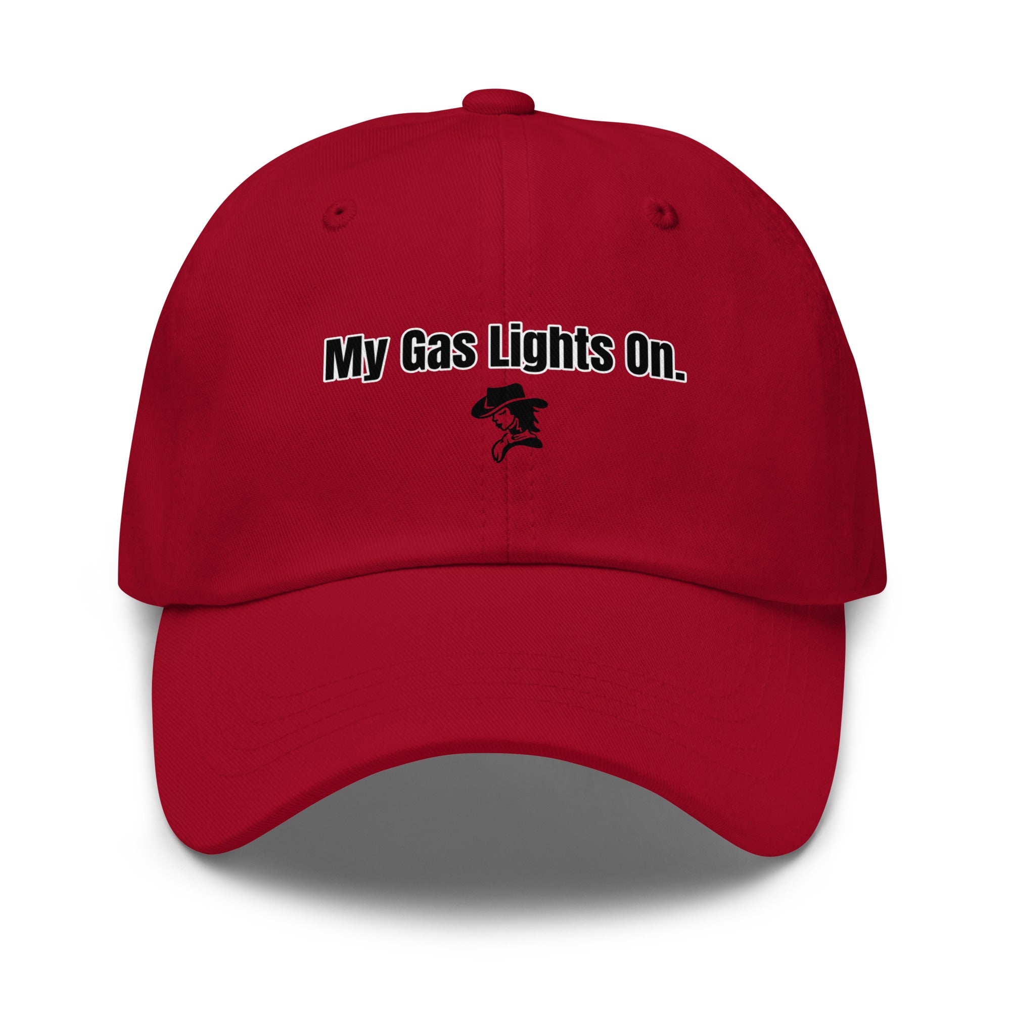 Red cap with 'My Gas Lights On' text and logo on a white background