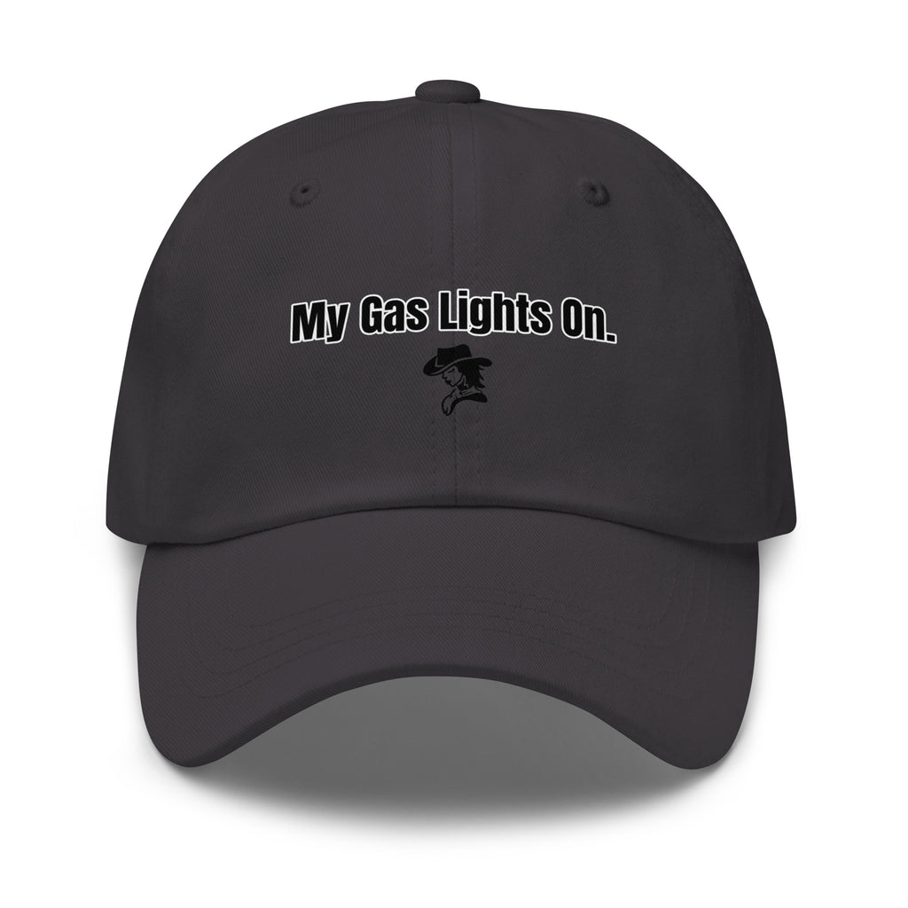 Black cap with 'My Gas Lights On.' text on a white background