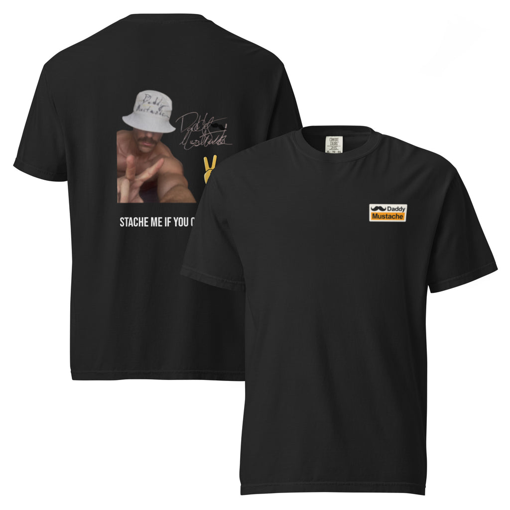 Black t-shirt with graphic design on front and back