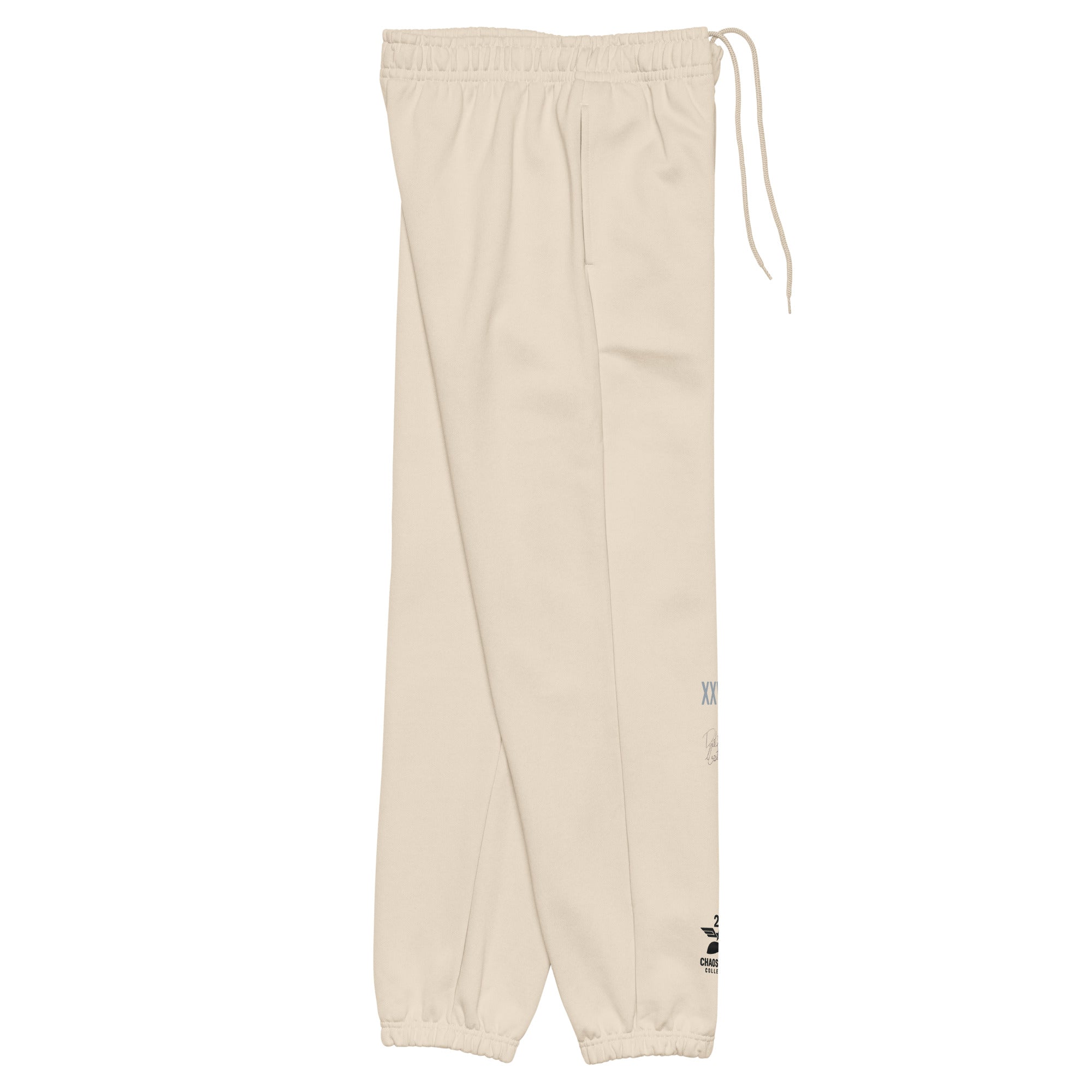 Beige sweatpants with a drawstring on a white background