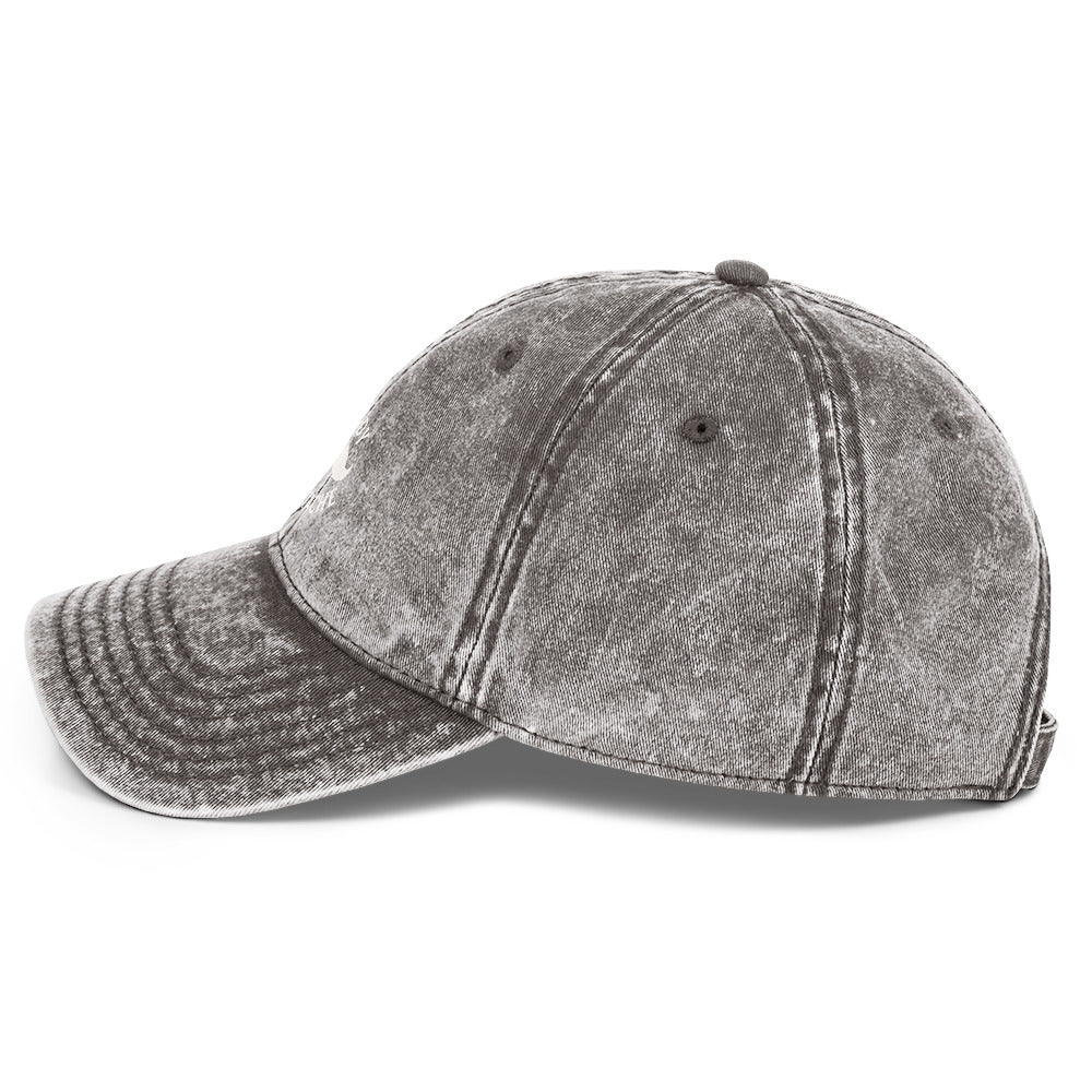 Gray distressed baseball cap on a white background