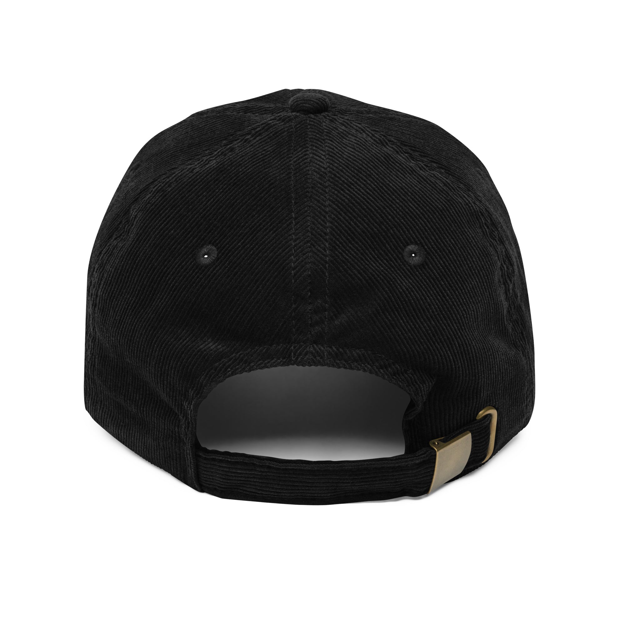 Black cap with a gold buckle on a white background