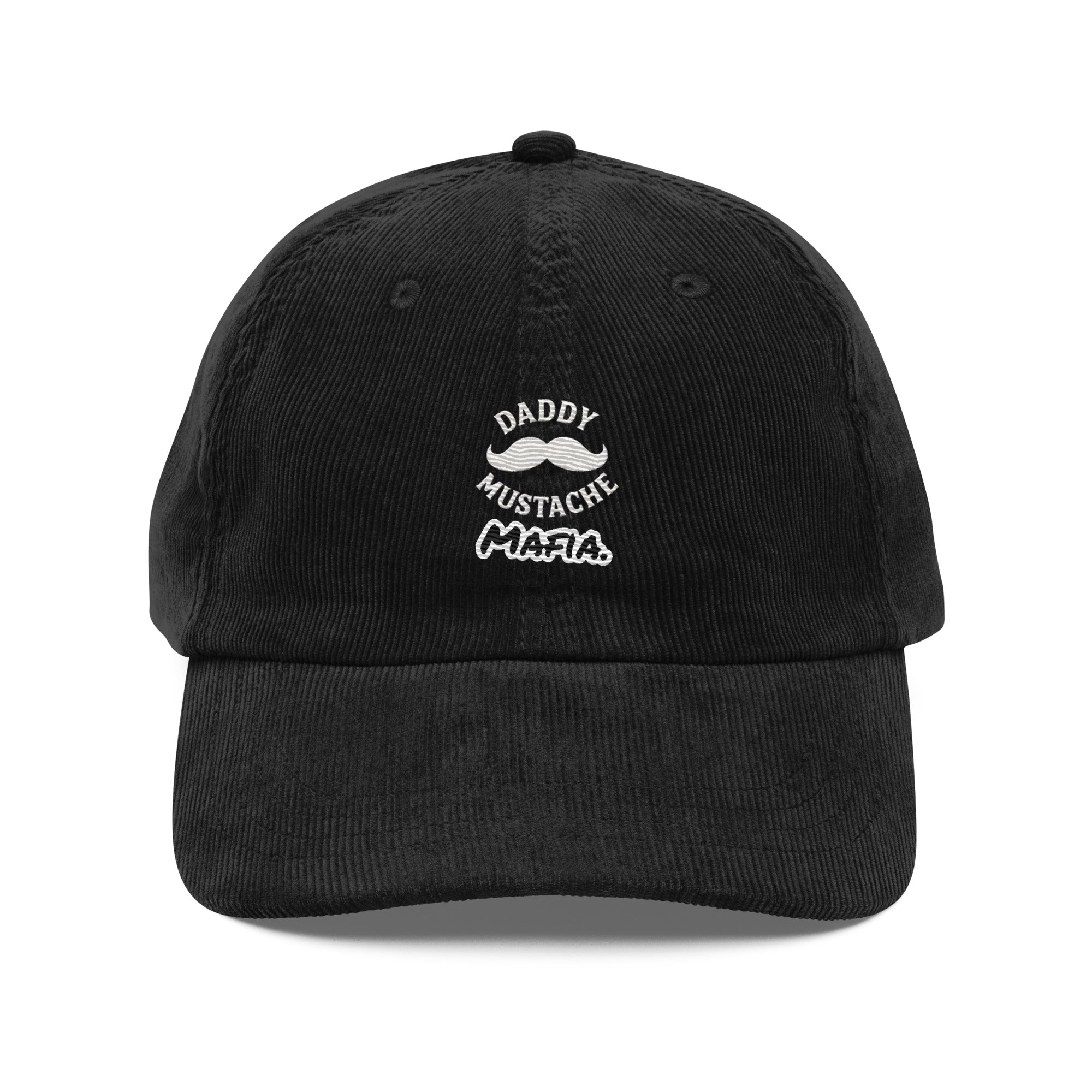 Black cap with 'Daddy Mustache Mafia' text on a white background