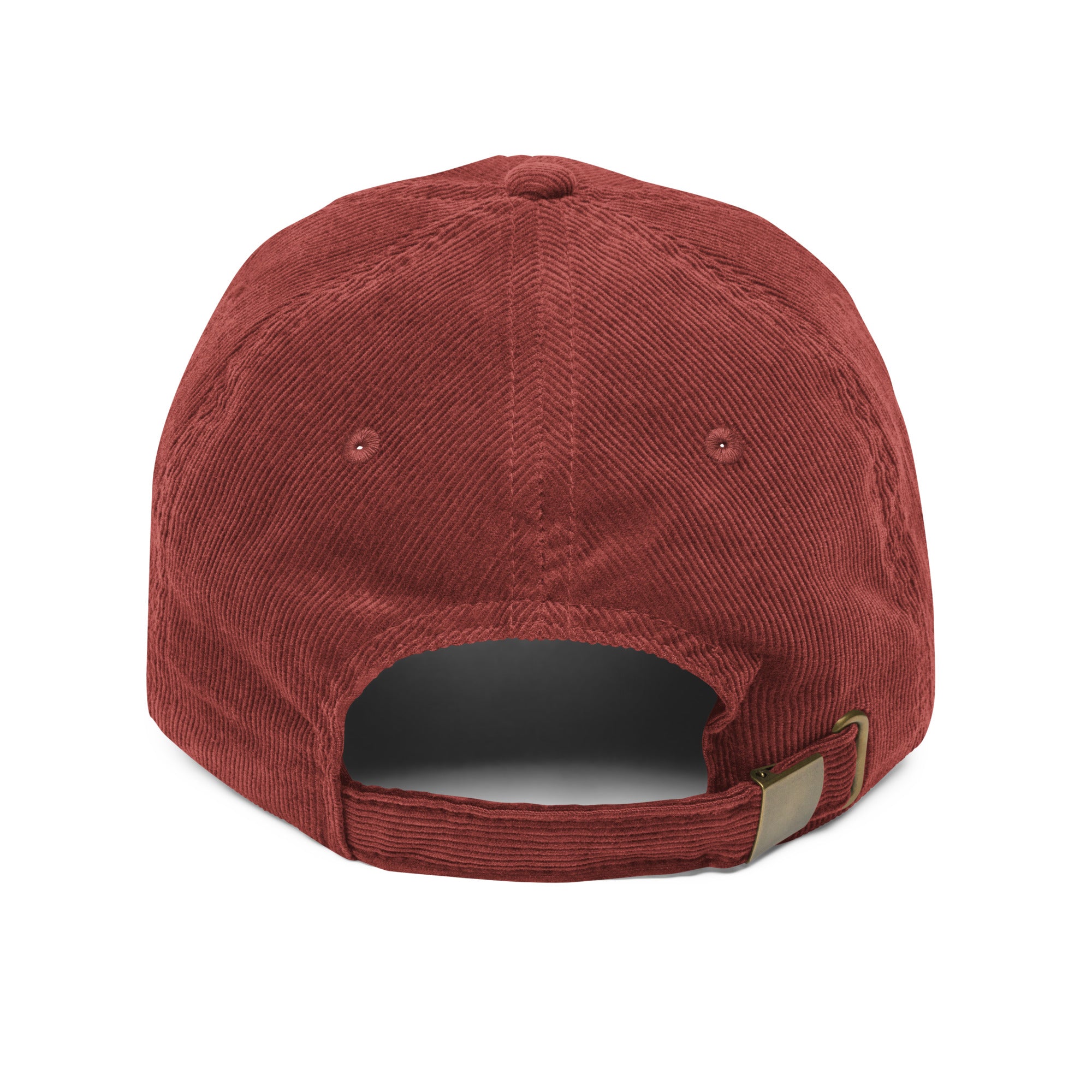 Red cap with a visible brand logo on a white background