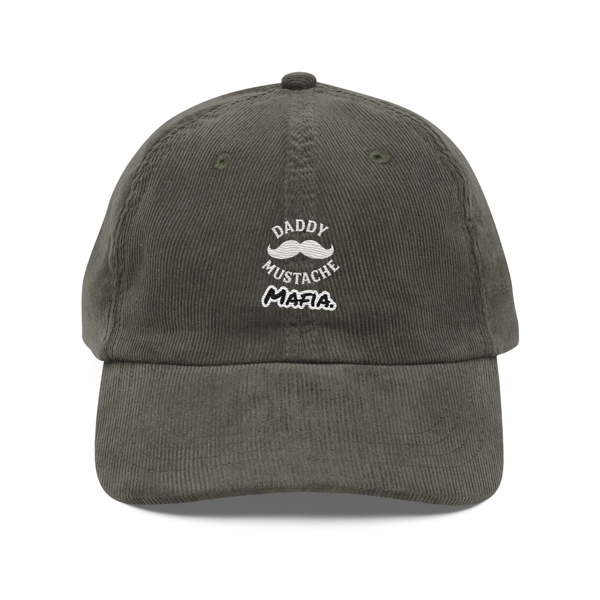 Dark gray cap with 'Daddy Mustache Mafia' text and mustache graphic on a white background