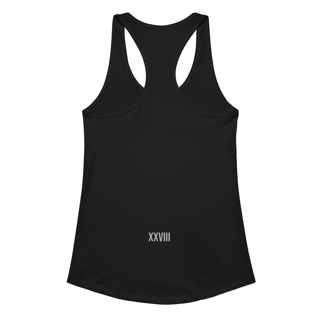 Black tank top with 'XXVIII' logo on a white background